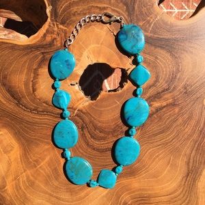 Turquoise beaded pebble shaped single strand necklace